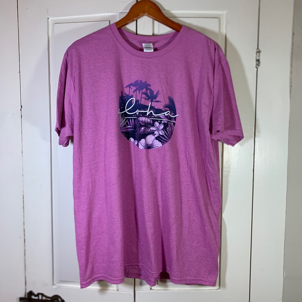 Aloha Hawaii Graphic T-Shirt Gildan Softstyle XL Heather Orchid Purple Tropical